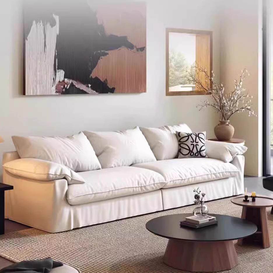 亚麻布艺日式客厅现代简约小户型直排三人棉麻可拆洗羽绒云朵沙发