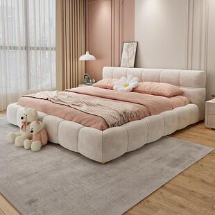 泡芙布艺床2米x2米2大床简约现代网红科技布床主卧榻榻米奶轻奢实