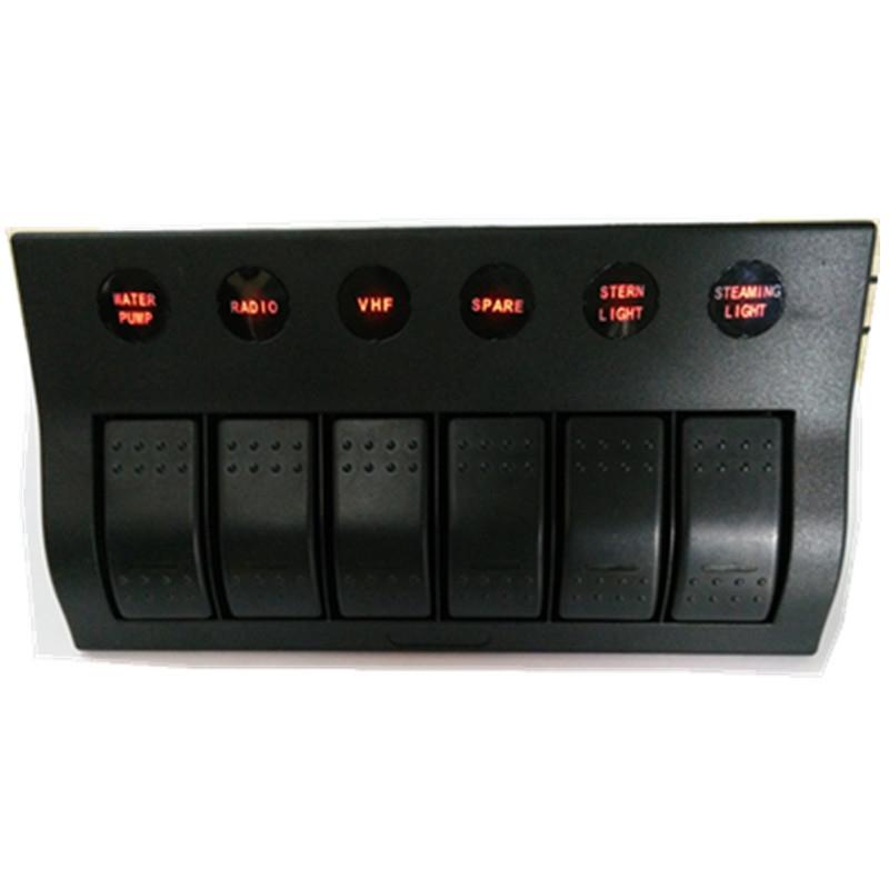 汽车机器车游艇改装6位开关控制面板塑胶面板带过载保护cy