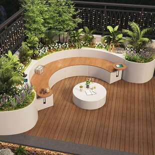 不锈钢花箱户外庭院阳台坐凳组合露台花园座椅花池种植箱异形设计