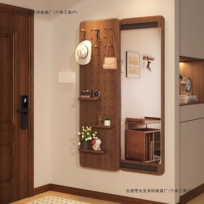 实木洞洞板穿衣镜隐形推拉全身镜子关闭隐藏可遮挡壁挂玄关试衣镜