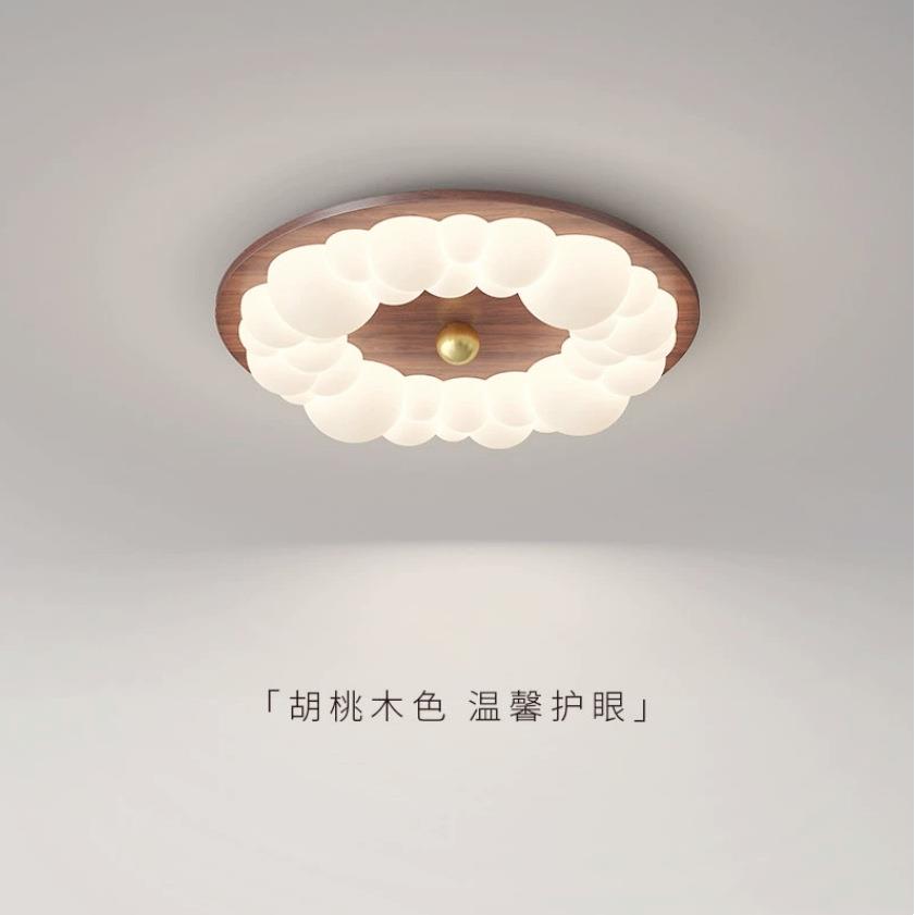 全光谱奶油风新款复古卧室泡泡灯简约实木房间灯中古护眼吸顶灯具