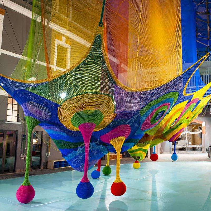 室内绳网拓展,儿童游乐彩虹绳网,户外攀爬彩虹网绳七彩树部落