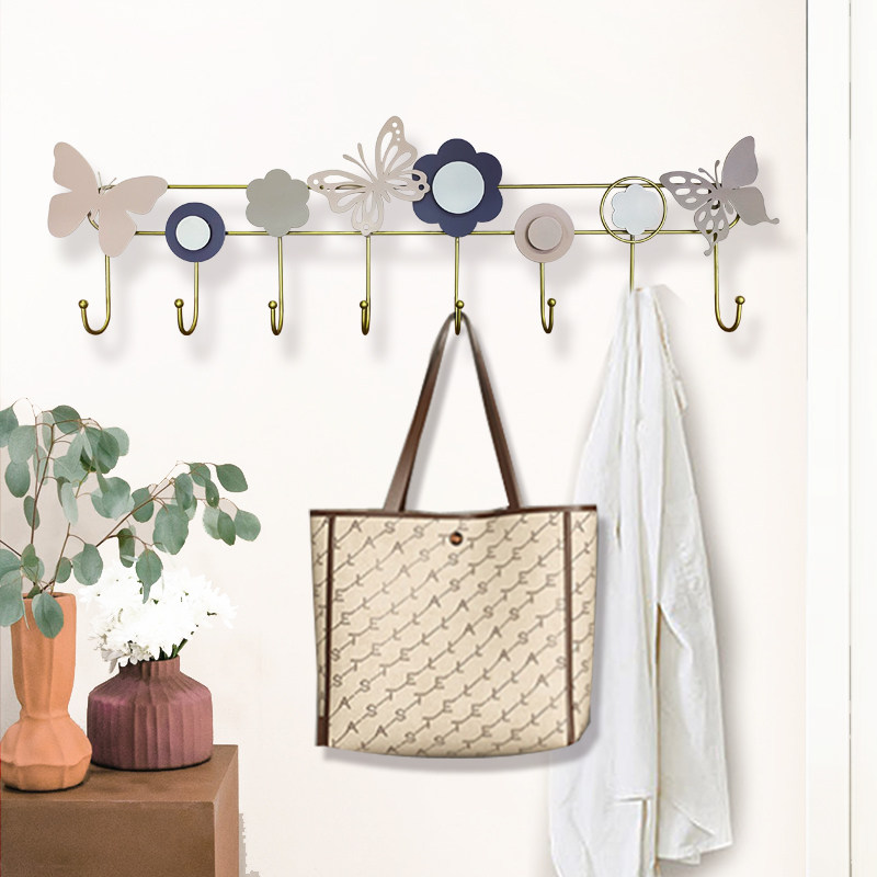 极速侘寂风铁艺花朵挂钩家用入户C门玄关客厅墙上卧室书房免打孔