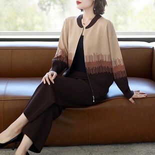 运动两件套装 妈妈春装 洋气J40岁中老年女休闲针织开 2025新款 新品