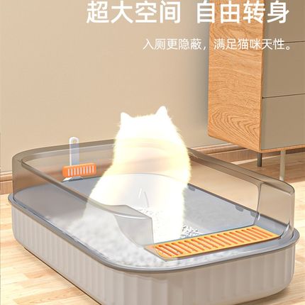 极速加大猫砂盆大尺寸超大号猫厕所半封闭防带砂T隔臭猫沙盆一体