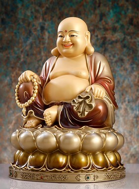 新品纯手工铜太古彩弥勒佛菩萨大肚笑佛佛L像家用玄关招财中式装