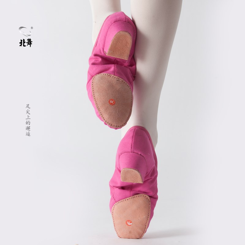 极速玫红帆布教师鞋带跟民族舞蹈鞋软底女舞鞋肚皮舞女式芭蕾舞
