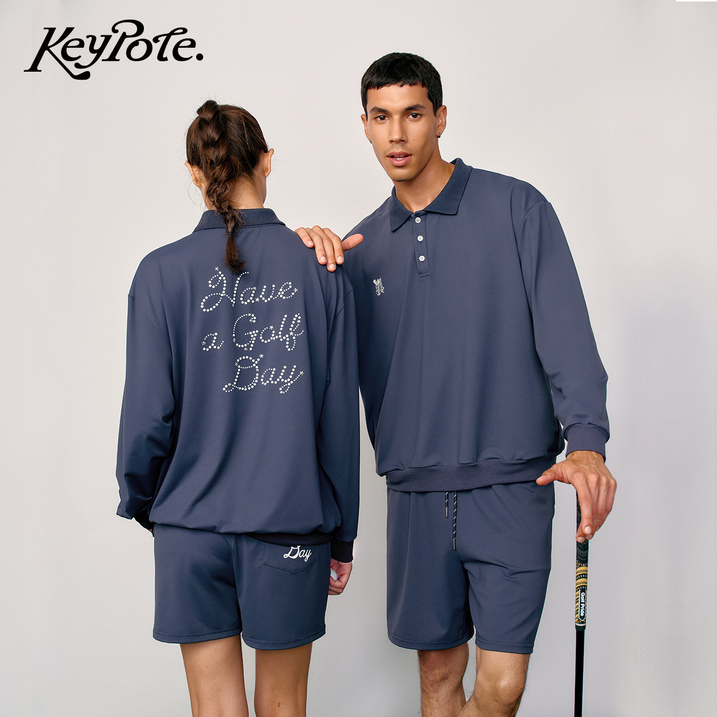 Keypote Golf后背铆钉珍珠高尔夫卫衣短裤套装男女户外运动服装