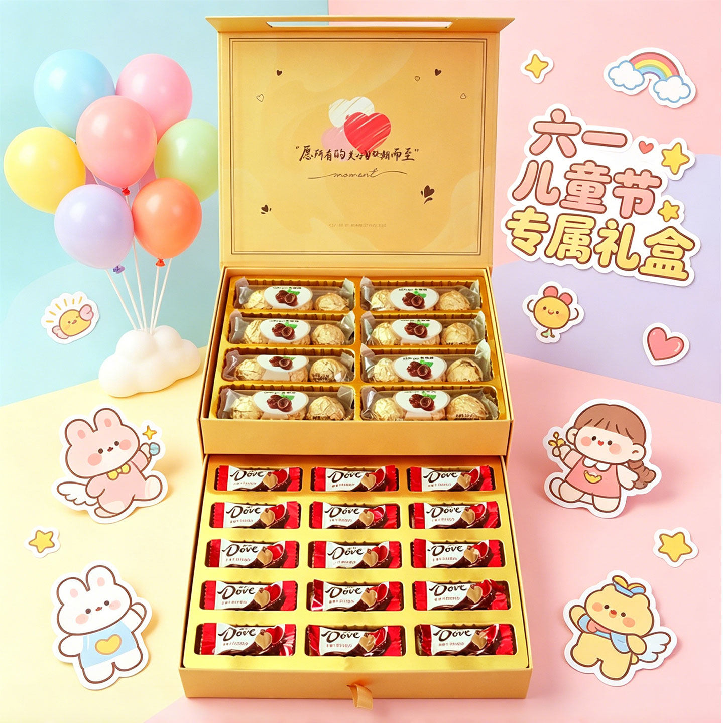 德芙巧克力礼盒装六一61儿童节礼物生日女送孩子多唯呀零食大礼包