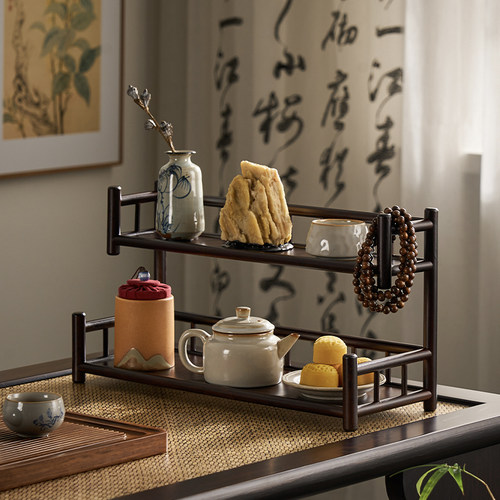 茶杯架子中式小型博古架茶具茶壶收纳层架桌面摆件覆古置物架展示