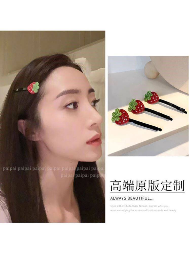 旋风少女戚百草同款草莓发卡胡冰卿红色侧边发夹头饰一字夹刘海夹