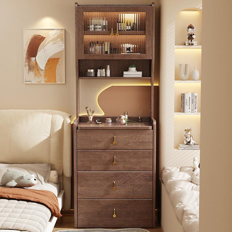 床头小型斗柜收纳柜实木梳妆台化妆桌书架卧室带一体书桌轻奢翻盖