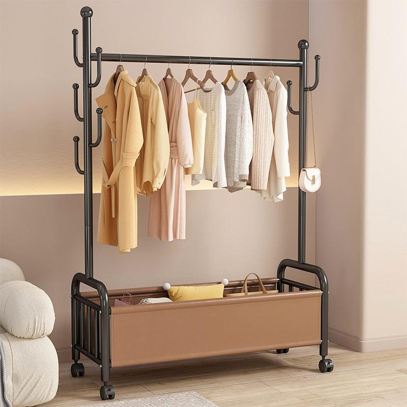 挂衣架落地卧室家用简易衣帽架脏衣篓可移动客厅阳台晒晾衣服架子