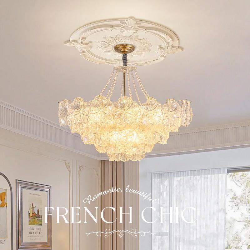 轻奢客厅灯餐厅吊灯大厅设计师花瓣奶油风新款卧室客厅吊灯法式灯