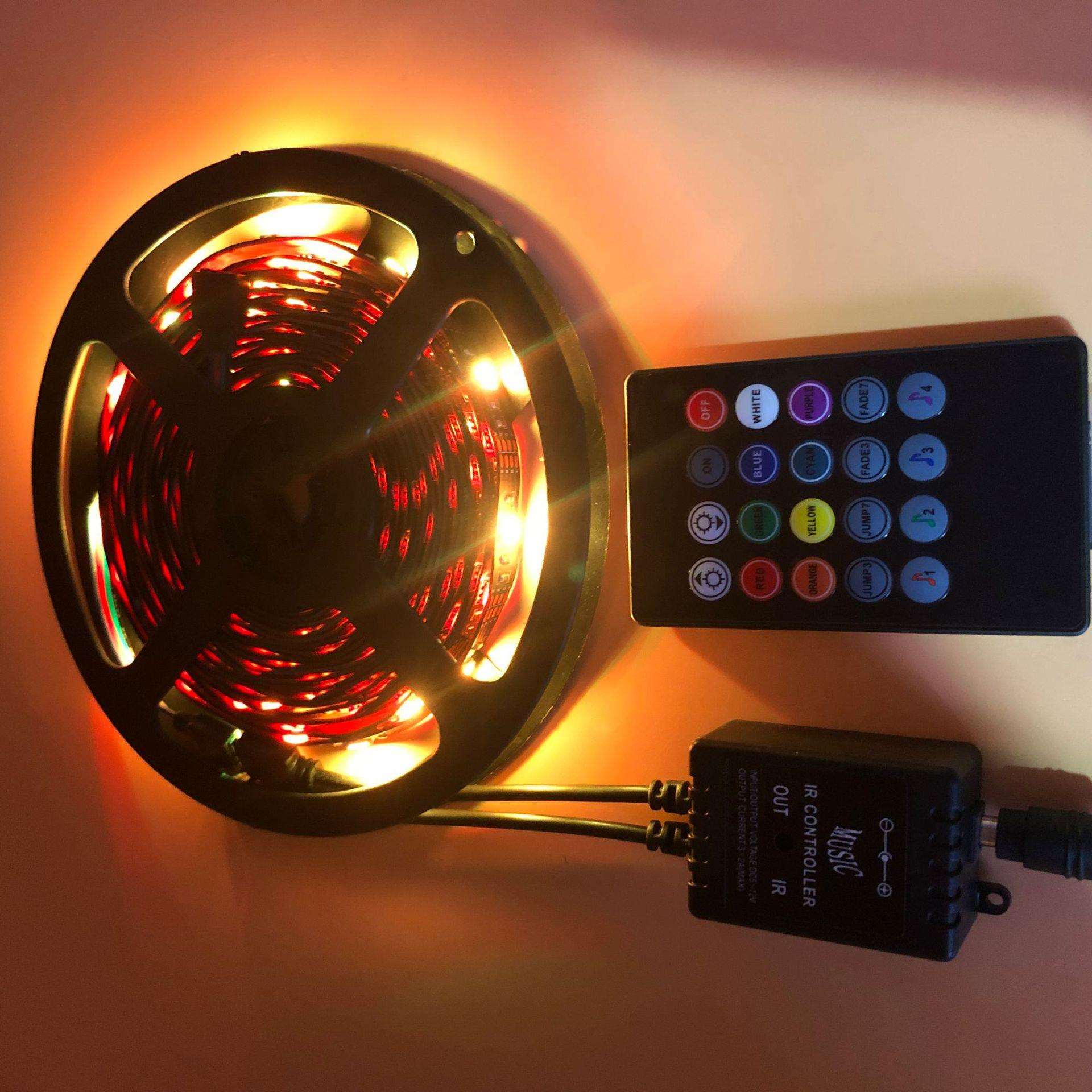 5050 rgb滴胶灯带12V 60灯5A电源20键音乐控制器七彩灯带套装祼板