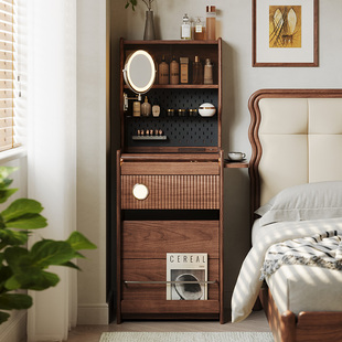 素图黑胡桃木梳妆台小型卧室床边50CM迷你床头窄款实木化妆桌一体