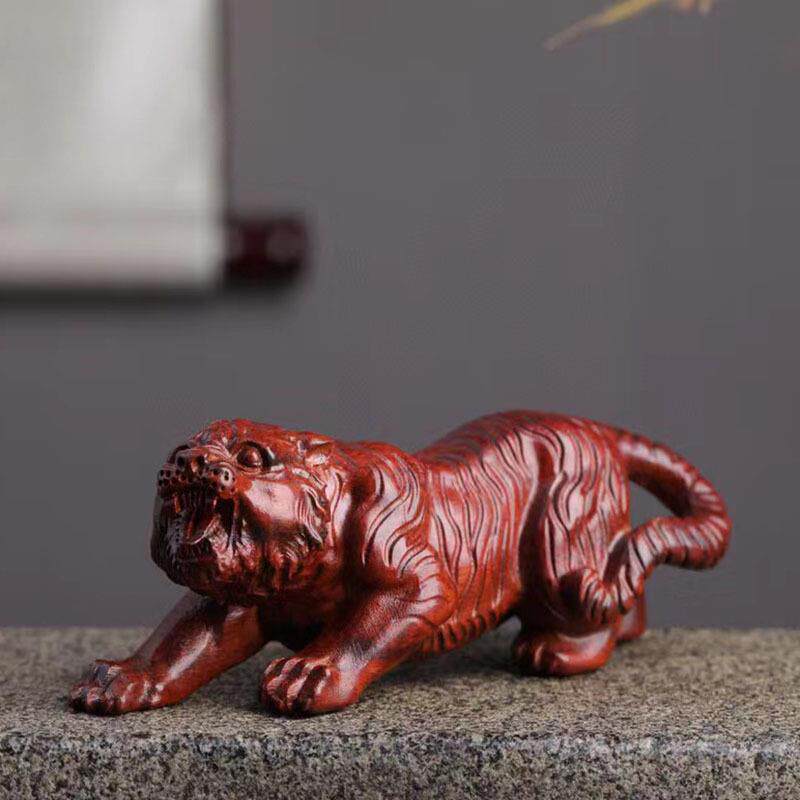 小叶紫檀猛虎老虎手把件办公室摆件木雕檀香木物件文玩工艺品