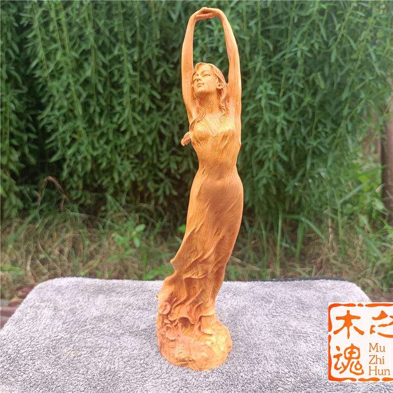 崖柏小叶黄杨木雕刻居家摆件创意花季初春美女送礼女神客厅装饰