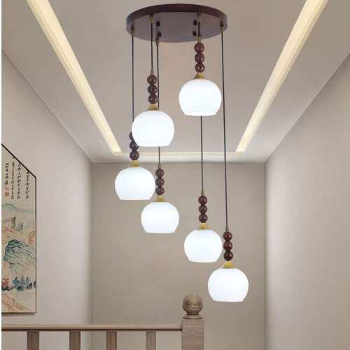 中古风楼梯吊灯复古公寓复式楼实木客厅餐厅灯loft旋转楼梯吊灯具