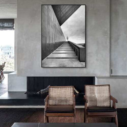 北欧极简空间延伸感装饰画大幅黑白灰工业风轻奢意式挂画客餐厅画