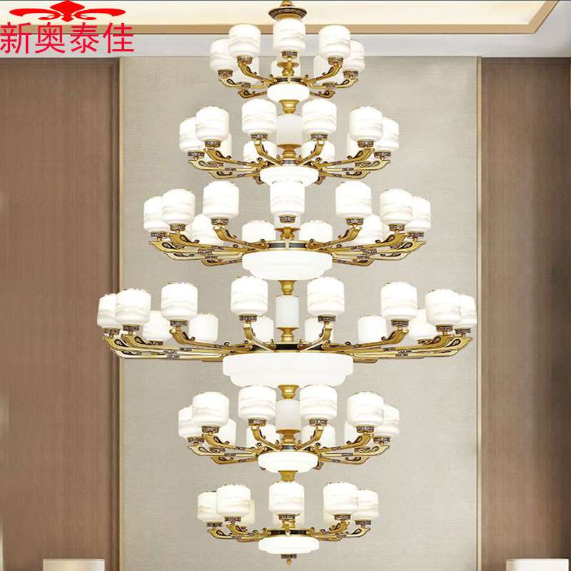 复式楼大吊灯新中式别墅客厅楼中楼中空三层楼梯大气家居别墅专用