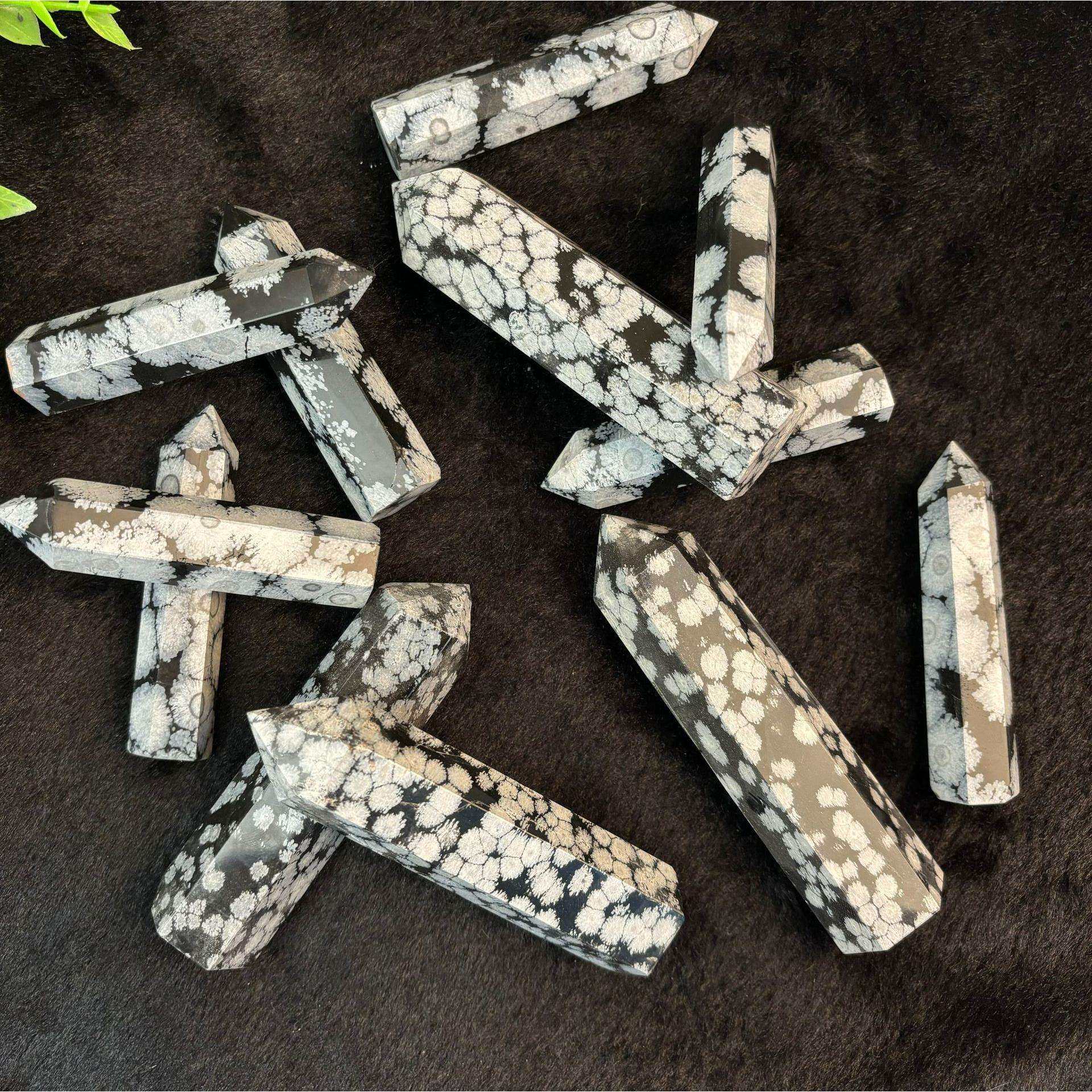 天然雪花黑曜石水晶柱公斤货源直供白紫粉黄水晶消磁风水摆件家居