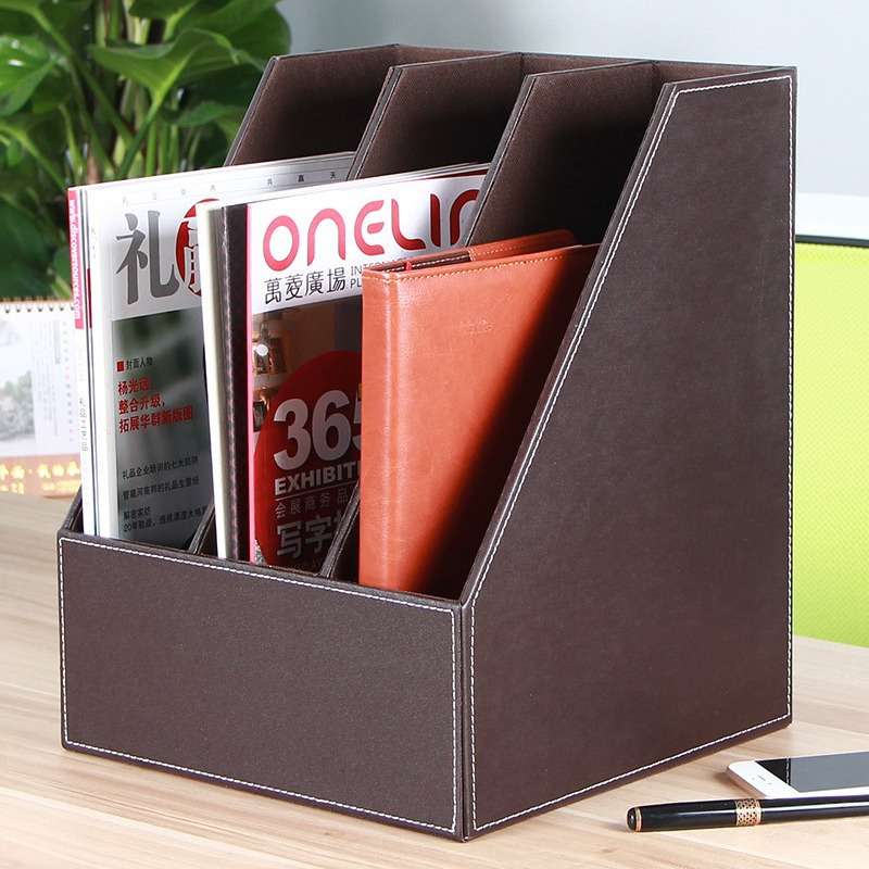 商务办公桌面皮革文件资料架子防滑a4 3栏文件座框书立可印制logo