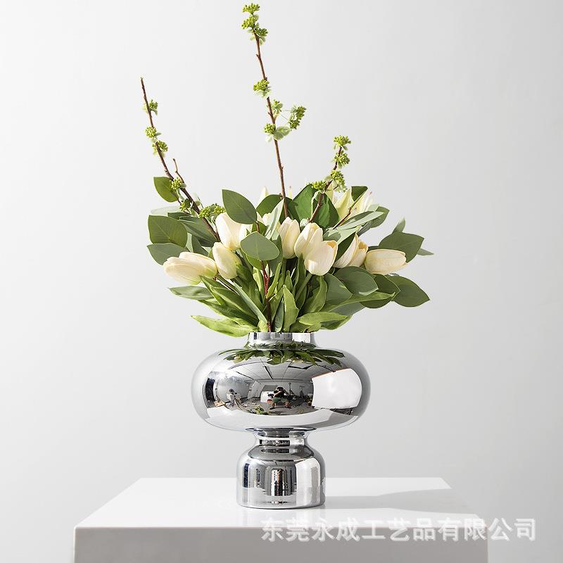 北欧现代玻璃花瓶仿真花艺假花摆件客厅餐桌卫生间洽谈桌软装饰品