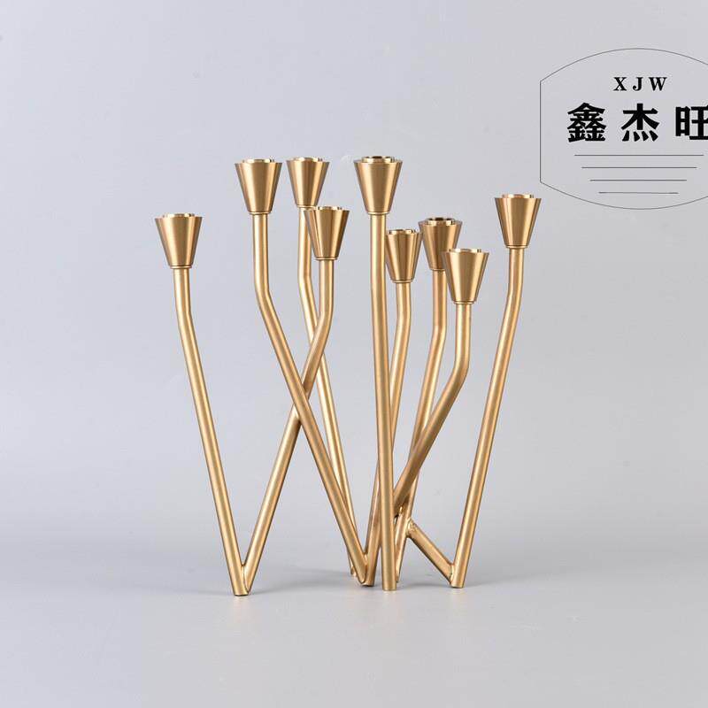 烛台样板房间装饰品金属水晶简约现代美式欧式餐桌金色摆件合金