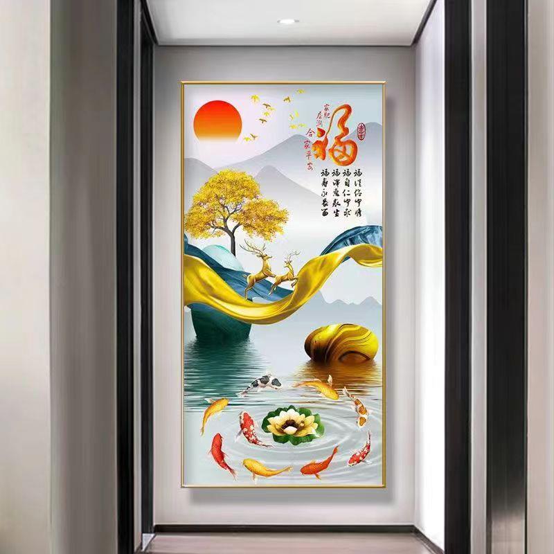 入户玄关装饰画单幅壁画大气新款酒店客厅走廊尽头风水招财挂画