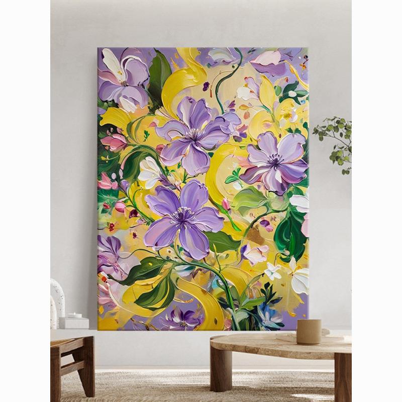 顺丰】奶油风紫色花卉植物抽象肌理手绘油画高级艺术感客厅玄关装