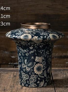 景德镇陶瓷花瓶摆件客厅插花新中式玄关装饰品花器复古粗陶罐花间