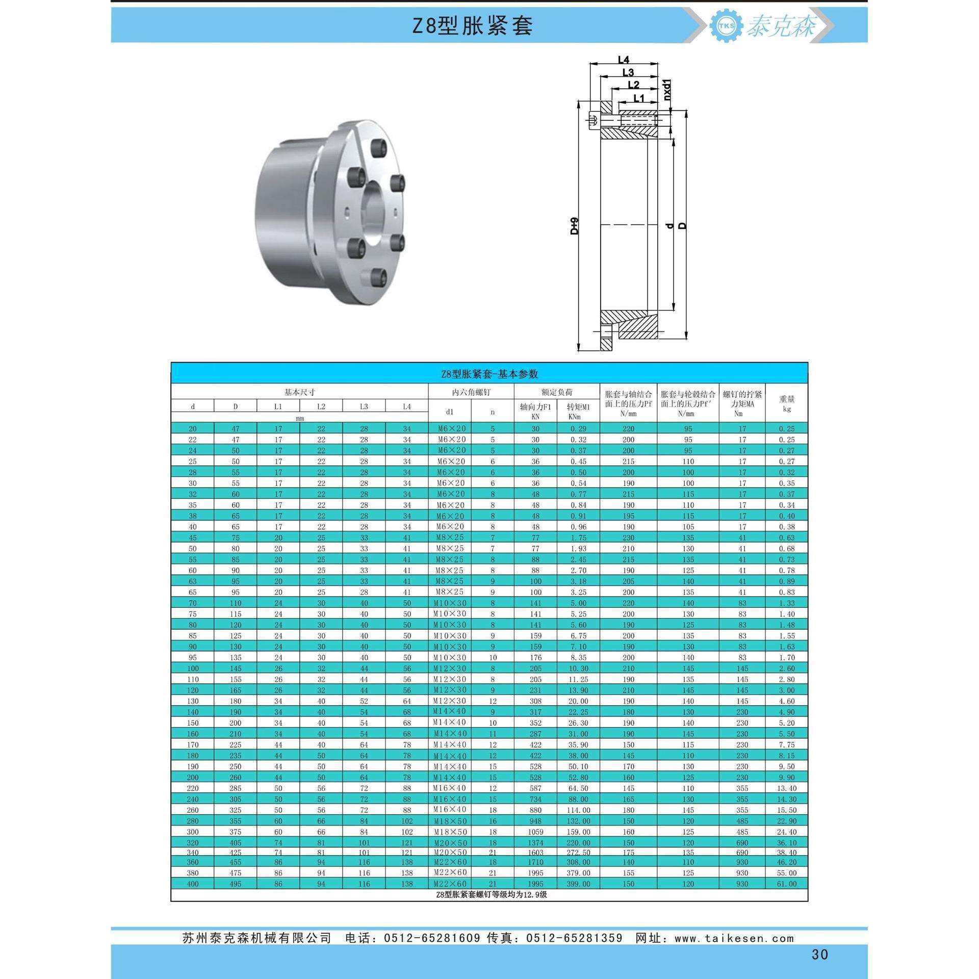 Z8型 胀紧套现货 型号齐全 非标生产 Z2 Z4 Z6 泰克森直销 苏州