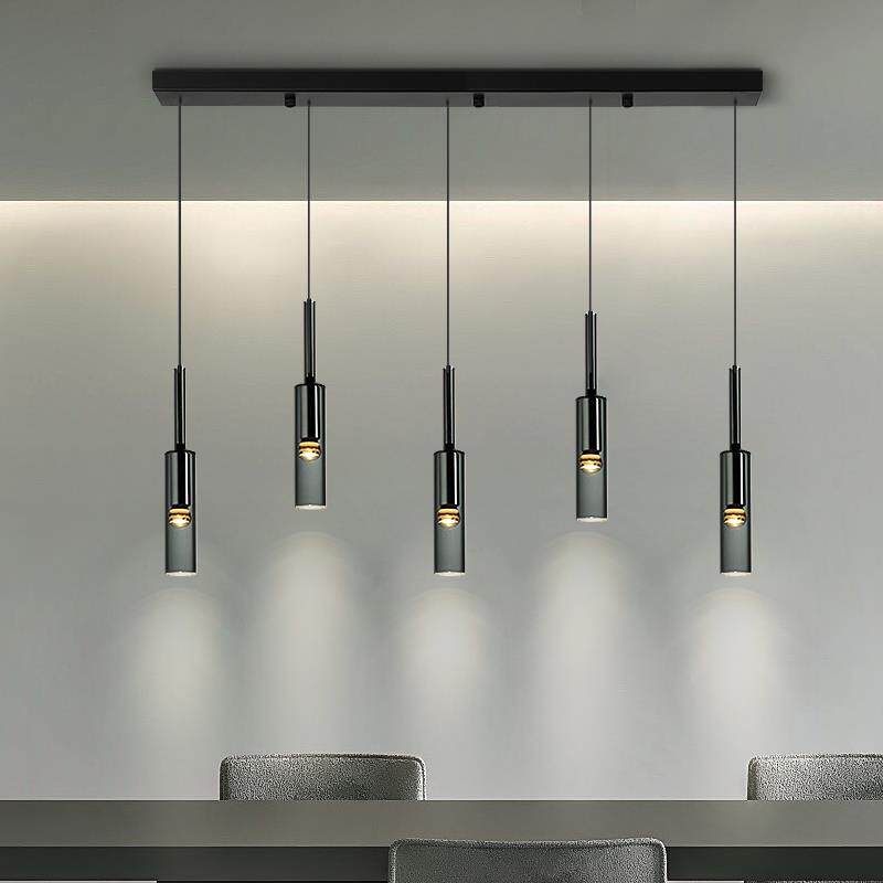 led长条水晶餐厅吊灯现代简约三头个性餐桌灯设计师一字吧台灯具