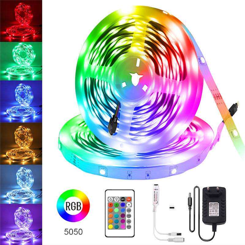 LED灯带5050RGB10M20M套装灯带12V18灯24键红外遥控裸板室内装饰