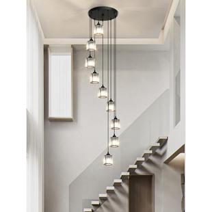 楼梯长吊灯LOFT复式轻奢水晶灯北欧简约现代别墅楼阁旋转餐厅灯具