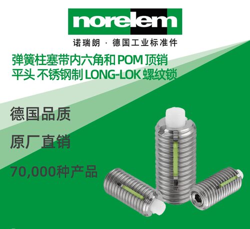 norelem德国原厂直供诺瑞朗NLM03059不锈钢弹簧柱塞 带POM顶销