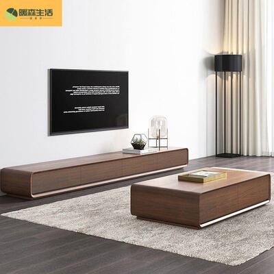 实木电视柜简约现代地柜电视柜胡桃色客厅小户型超窄落地轻奢电视