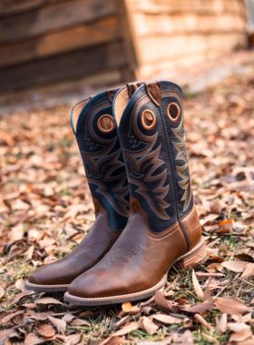 Palitutu复古靴子新款马靴骑行鞋男骑士靴刺绣大码西部牛仔靴男