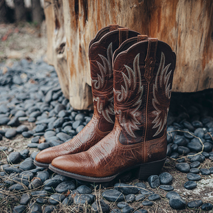 Palitutu西部牛仔靴女棕色时尚 靴子 休闲靴粗跟马丁靴真皮中筒鞋