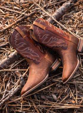 Palitutu男士西部牛仔靴骑士马靴刺绣套筒百搭马丁靴中筒复古靴子