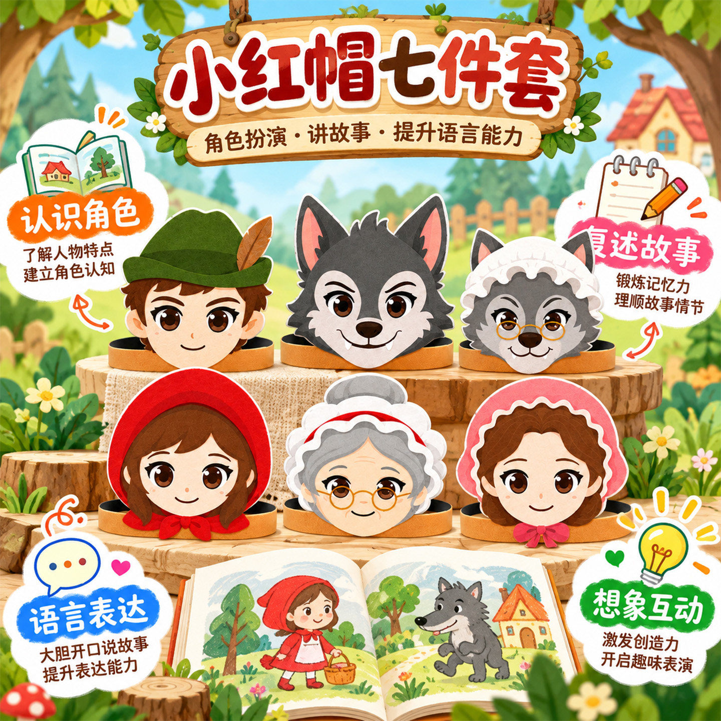小红帽毛毡发箍绘本表演幼儿园