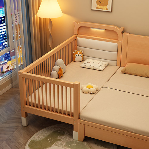 果畔拼接床婴儿软包榉木儿童床