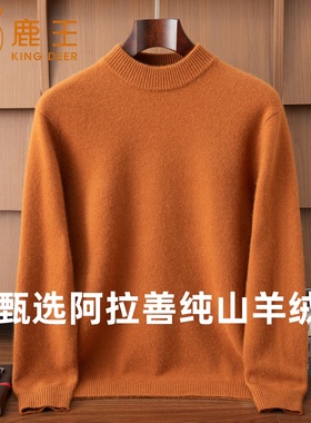 鹿王纯山羊绒衫男士高端半高领纯色加厚保暖打底衫针织衫套头毛衣