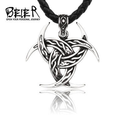 极速Beier Vikings Pendant TriplAe Horn Of Odin Valknut Neckl