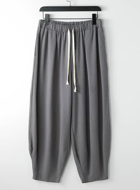 极速Large size mens summer lyoose Chinese style linen nine-