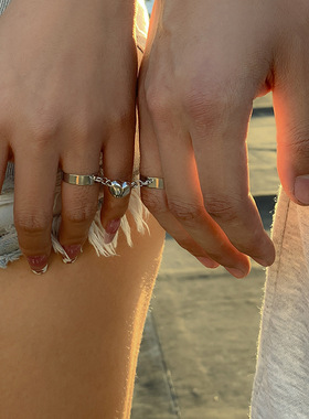 极速2Pcs Heart Mlagnet Couple Rings Punk Cuban Chain Charm P