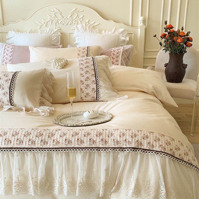 极速法式少e女心磨毛四件套50支印花被套保暖秋冬清新床上用品