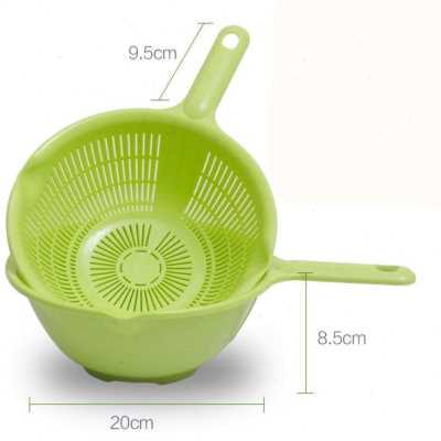 极速plastic long handle rice colander strainer fUilter green